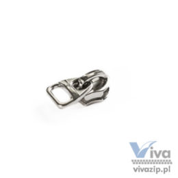 N-012-D Metal slider with non-lock pull, for nylon coil zipper tape No. 5, available in nickel. Perfect for various types of ribbon, rubber or leather tags