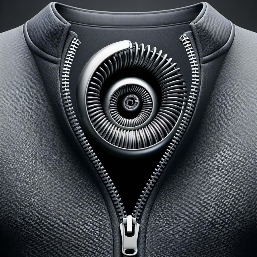 Zbliżenie na spiralny zamek błyskawiczny w odzieży, podkreślający nowoczesny design i estetykę